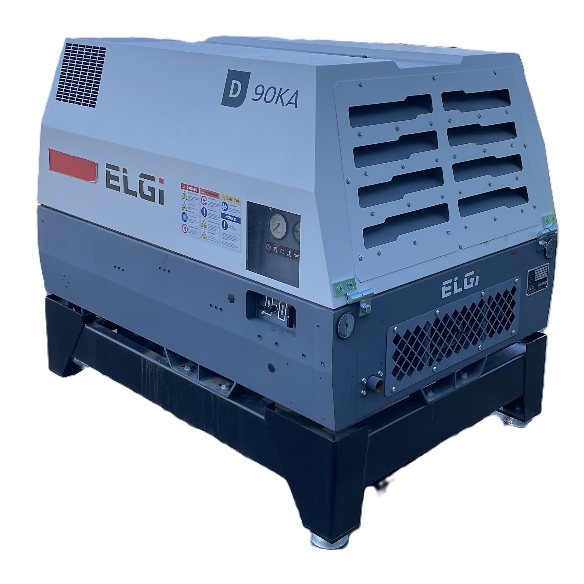 ELGI Skid Mount Portable Rotary Screw Air Compressor, 24.8 HP, Kubota Engine, 90 cfm, Model #D90KA-S